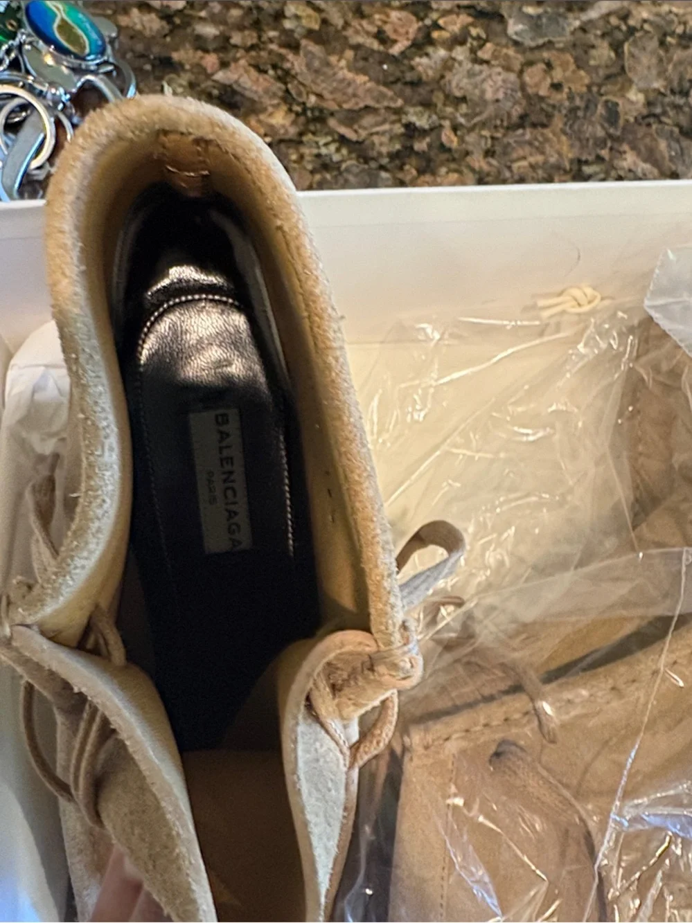Balenciaga Tan Suede Wedge Ankle Booties